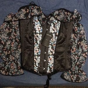 Long Sleeve Floral Summer Corset Top | XXL lace-up